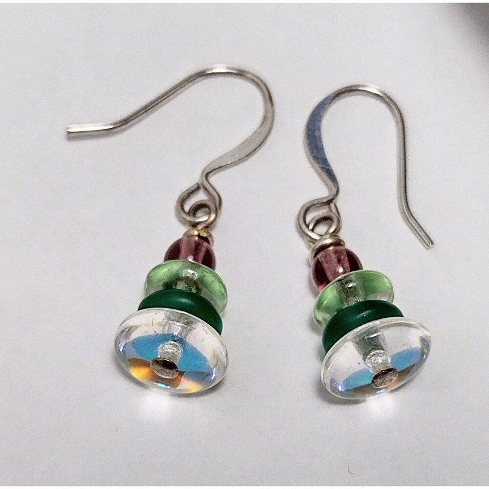 Sterling Silver Opalescent Glass Beaded Petite Small Dangle Earrings